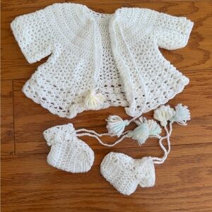 Handmade Crochet Knit Baby Sweater and Booties Shoes Set NB newborn set